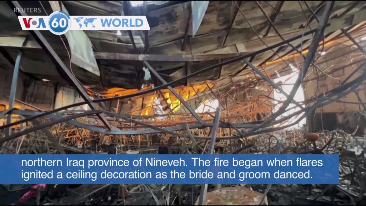 VOA60 World   Iraq Wedding Hall Fire Kills More Than 100