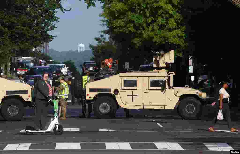 U.S. National Guard block off a street for NATO&#39;s 75th anniversary summit in Washington.