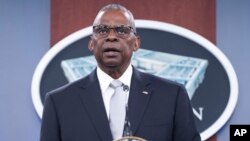 FILE - U.S. Defense Secretary Lloyd Austin speaks during a Pentagon press briefing at the Pentagon in Washington, Feb. 1, 2024.