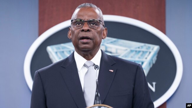 U.S. Defense Secretary Lloyd Austin speaks during a Pentagon press briefing at the Pentagon in Arlington, Virginia, Feb. 1, 2024.