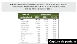 Captura del documento Estadísticas Migratorias de México, de la Secretaría de Gobernación.