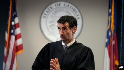 FILE - Fulton County Superior Court Judge Robert McBurney speaks at the Fulton county courthouse, in Atlanta, July 11, 2023.