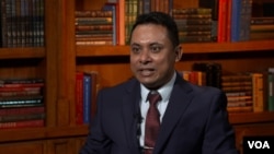 Aung Kyaw Moe, the National Unity Government of Myanmar's Deputy Human Rights Minister, responds in an interview at the Voice of America studio in Washington on March 28, 2024.