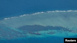 FILE - An aerial view shows the BRP Sierra Madre on the contested Second Thomas Shoal, locally known as Ayungin, in the South China Sea, March 9, 2023.