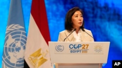 FILE - South Korean lawmaker Na Kyung Won, pictured at a climate summit in Egypt in 2022, said recently that the deterrence provided by the South Korea-U.S. alliance "does not guarantee the capacity to respond to the future changes in the security environment.” 