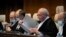 Hakim dan wakil presiden Kirill Gevorgian dari Rusia(kedua dari kanan), mulai membacakan putusan Mahkamah Internasional, pengadilan tinggi PBB, terkait perselisihan Iran-AS atas pembekuan rekening bank Iran di Den Haag, Belanda, 30 Maret 2023. (AP/Peter Dejong)