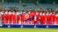 지난 2014년 10월 인천 아시안게임에서 우승한 북한 여자축구 국가대표팀이 시상대에 올랐다.