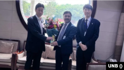 জাপানের অর্থনীতি, বাণিজ্য ও শিল্পমন্ত্রী নিশিমুরা ইয়াসুতোশি দুই দিনের সফরে ঢাকায় এসেছেন। ২৩ জুলাই, ২০২৩। 