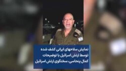 
نمایش سلاحهای ایرانی کشف شده توسط ارتش اسرائیل با توضیحات کمال پنحاسی، سخنگوی ارتش اسرائیل
