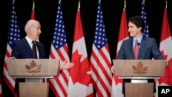 U.S. President Joe Biden speaks during a news conference with Canadian Prime Minister Justin Trudeau, March 24, 2023, in Ottawa, Ontario. 