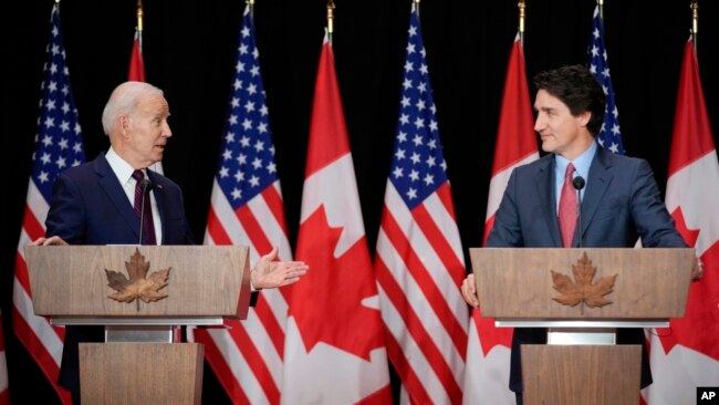 U.S. President Joe Biden speaks during a news conference with Canadian Prime Minister Justin Trudeau, March 24, 2023, in Ottawa, Ontario.