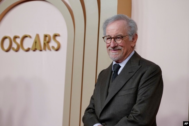 Steven Spielberg arrives at the 96th Academy Awards Oscar nominees luncheon at the Beverly Hilton Hotel in Beverly Hills, California, Feb. 12, 2024.