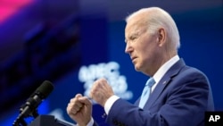 U.S. President Joe Biden speaks in San Francisco at the annual Asia-Pacific Economic Cooperation conference on Nov. 16, 2023. Later, he signed a temporary spending bill that will keep the government open until after the holiday season.