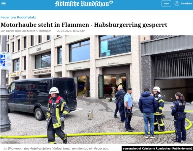 Kolnisch Rundschau đưa tin về vụ cháy showroom VinFast ở Cologne, 20/3/2023.