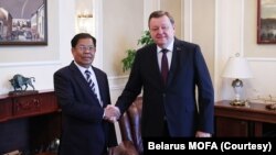 Sergei Aleinik, Belarus FM(Right) held negotiations with Than Swe (Left), Deputy PM of Myanmar Military Govt. (Photo Belarus MOFA)