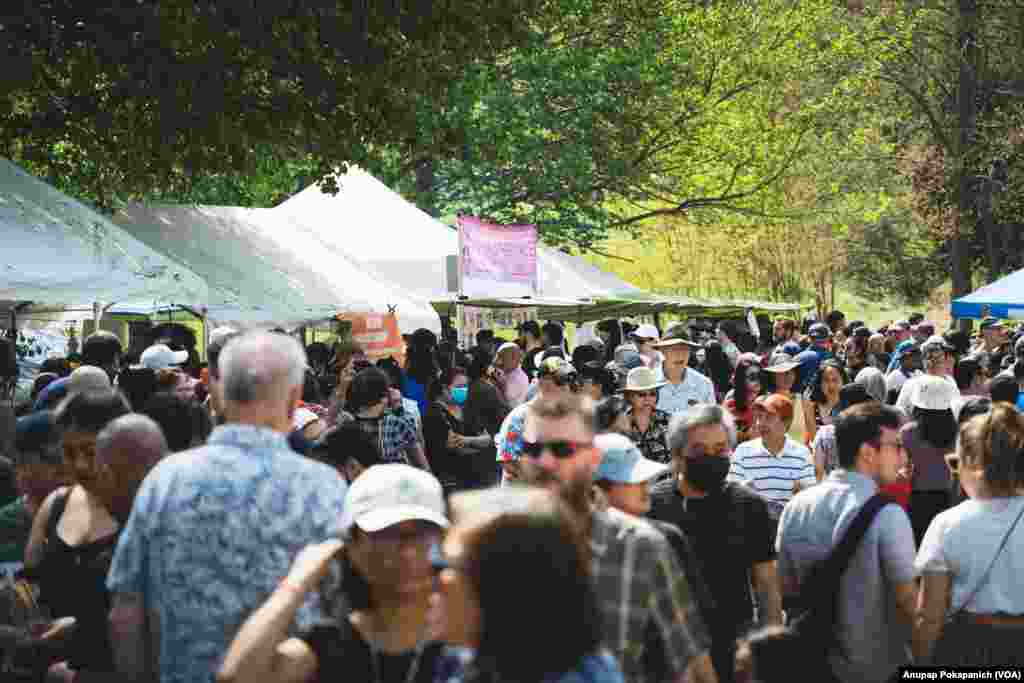 People participated in Songkran Festival at WAT Thai Washington. D.C, April 16, 2023.