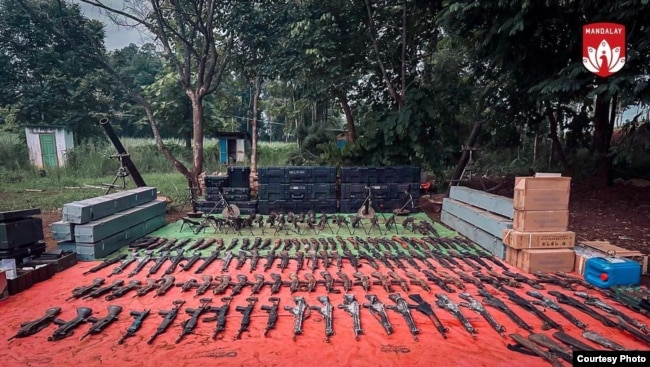 Weapons seized by coordinated forces of the People's Defense Force (Mandalay) and the Ta'ang National Liberation Army from the junta's military bases in Nawnghkio, July 10, 2024. (Chief of Staff, People's Defense Force - Mandalay)