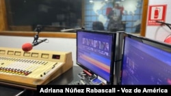 FILE - A studio of Radio Caracas Radio (RCR) is seen in this undated picture. RCR shut down its operations through the internet on June 30, 2023.