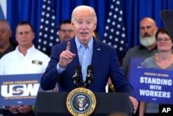 President Joe Biden speaks at the United Steelworkers Headquarters in Pittsburgh, April 17, 2024.