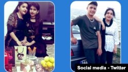 تصویری از خانواده سارینا ساعدی که در شبکه‌های اجتماعی منتشر شده است. تصویر راست: سارینا و معید ساعدی. چپ: ریزان و سارینا ساعدی.