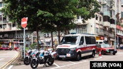 維多利亞公園外有警車駐守 （鄧凱欣拍攝）