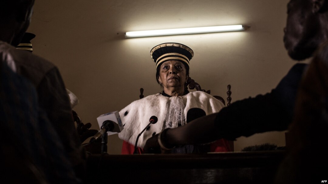FILE - Daniele Darlan, president of the Constitutional Court of the Central African Republic, at the Constitutional Court in Bangui on Jan. 18, 2021.