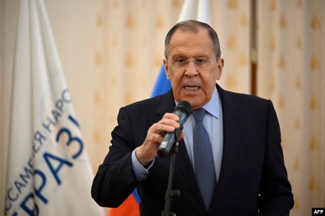 Russian Foreign Minister Sergey Lavrov gives a speech during the opening of the Shanghai Cooperation Organization (SCO) National Peoples Diplomacy Centre in Moscow, on June 30, 2023.
