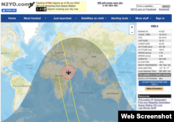 위성 정보 웹사이트 '엔투요'(www.n2yo.com)에서 검색한 2023년 6월 28일 북한 위성 ‘광명성 4호(KMS-4)' 운행 궤적.