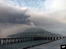 The Ruang volcano is seen during its eruption on April 18, 2024, in Tagulantang Island, Indonesia.