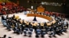 The UN Security Council holds an emergency meeting on the risk of famine and attacks on humanitarian workers in Gaza, at UN headquarters in New York on April 5, 2024. (Photo by Charly TRIBALLEAU / AFP)