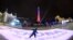 FILE - A child skates at the opening of an ice rink at the Exhibition of Achievements of the National Economy in Moscow, Russia, Nov. 24, 2023. Despite sanctions, Russia's economy outpaced both the U.S. and Europe in terms of growth in 2023.