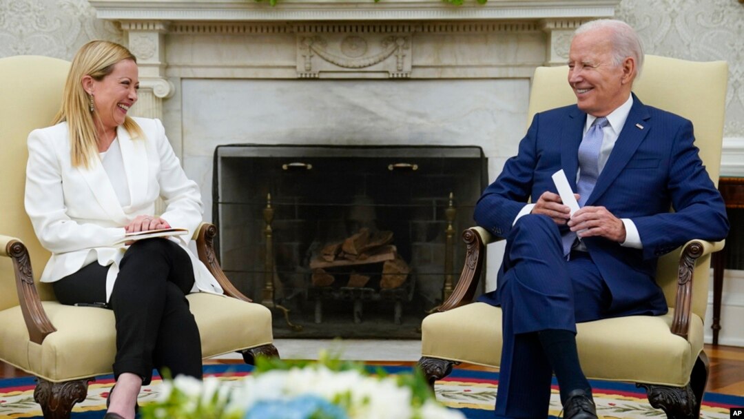 President Joe Biden meets with Italian Prime Minister Giorgia Meloni in the Oval Office of the White House, July 27, 2023, in Washington.
