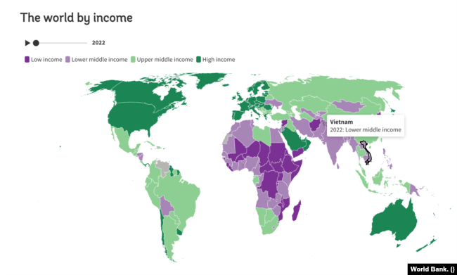 Nhìn vào thống kê của Ngân hàng Thế giới (WB) với số liệu của năm 2022, Việt Nam là nước có thu nhập trung bình thấp.