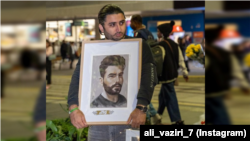 محمد هاشمی عکس مجید کاظمی، پسرخاله اعدام‌شده‌اش، را در دست دارد