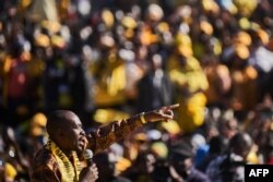 FILE - Opposition leader Nelson Chamisa addresses supporters of main opposition party Citizens Coalition for Change (CCC) during the party's campaign launch rally in Gweru, Zimbabwe, on July 16, 2023.