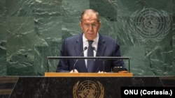 El ministro de Asuntos Exteriores de Rusia, Sergéi Lavrov, durante su discurso ante la Asamblea General de la ONU, el sábado 23 de septiembre. [Foto: Cortesía ONU].