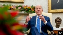 U.S. President Joe Biden speaks in the Oval Office of the White House, Nov. 30, 2023.