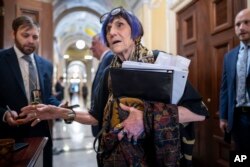 FILE - Rep. Rosa DeLauro, D-Conn., the ranking member of the House Appropriations Committee, arrives at the Capitol in Washington, June 15, 2023.