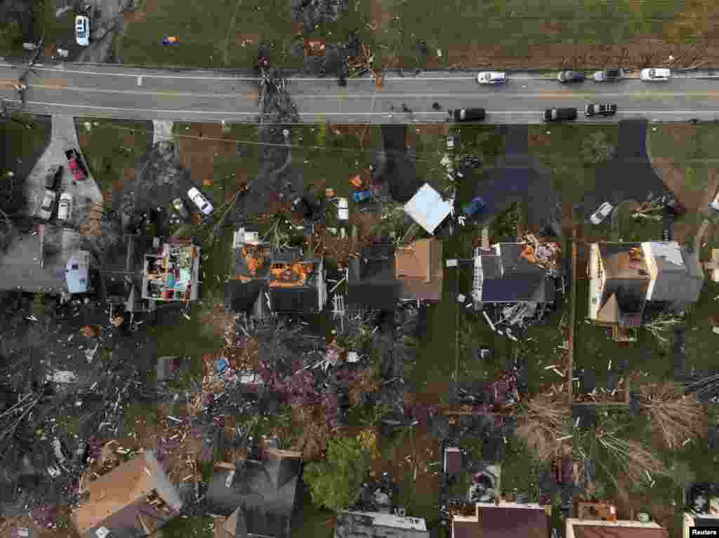 Aerial view of damaged homes a day after a tornado hit Madison, Tennessee, Dec. 10, 2023. 
