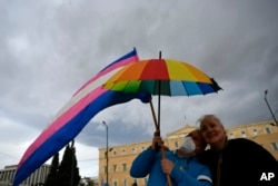 Supporters of same-sex marriage march in Syntagma Square in Athens, Thursday, February 15, 2024. (Photo: Michael Varaklas/AP Photo)