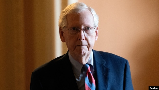 U.S. Senate Minority Leader Mitch McConnell, R-Ky., walks to the Senate floor before the vote to begin work on a bill that includes aid for Ukraine, Israel and Taiwan, at the U.S. Capitol in Washington, Feb. 9, 2024.