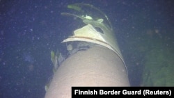 资料照：芬兰边境管理局发布的图片显示连接芬兰和爱沙尼亚的一条受损的波罗的海连接器天然气管道。（日期不详）