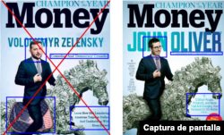 Comparación de portadas de la revista de EEUU, Money, al lado izquierdo se encuentra el montaje y al lado derecho está la real.
