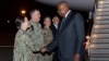 US Sec. of Defense Lloyd J. Austin lll, right, is welcomed to Camp Lemonnier, Djibouti, Kenya, by US Navy Capt. Suzanne Krauss, the commanding officer, left, Sept. 24, 2023. Austin is visiting Djibouti, Kenya, and Angola to strengthen partnerships and regional security in Africa.
