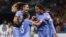 France's Wendie Renard, right, celebrates after scoring her team's second goal in the Women's World Cup Group F match between France and Brazil, Brisbane, Australia,, July 29, 2023.
