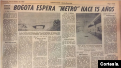 Una portada del diario El Espectador de 1969 que hablaba sobre el Metro. [Foto: Cortesía de El Espectador]