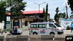 A state ambulance leaves the Lagos State University Teaching Hospital, following the suspension of strike by doctors in Lagos, May 21, 2020.