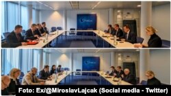 Specijalni predstavnik Evropske unije Miroslav Lajčak u razgovoru sa predstavnicima Kosova i Srbije) (Foto: X/@MiroslavLajcak