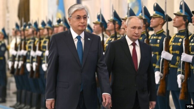 Kazakhstan's President Kassym-Jomart Tokayev hosts Russia's President Vladimir Putin on Nov. 9, 2023, in Astana. Kazakhstan and the other Central Asia countries are working to dispel an image as