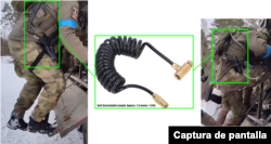 Comparación entre dos fotogramas del video y un cable para pistola de airsoft.